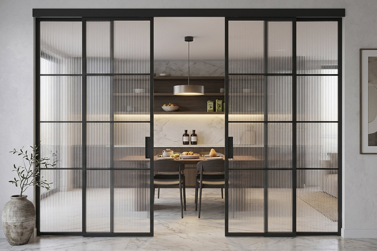 Bright room with large DOORs